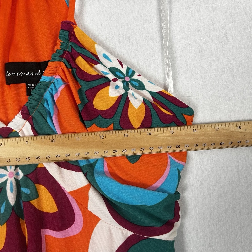 NEW Clover and Sloane Retro Halter Maxi Dress Colorful US Sz 8 70s V Neck Slit - Picture 9 of 11